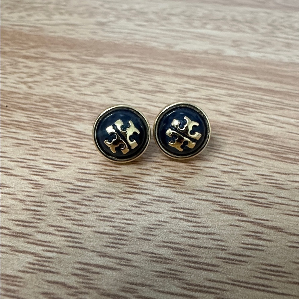 Tory Burch Gold and Blue Stud Earrings